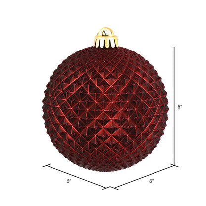 Vickerman 6" Burgundy Durian Glitter Ball Ornament 4 per Bag