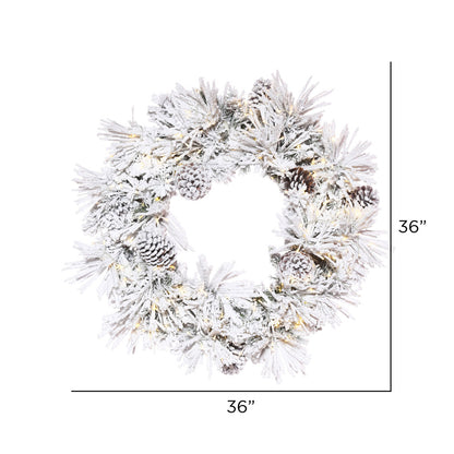 Vickerman 36" Flocked Atka Artificial Christmas Wreath Warm White LED lights.