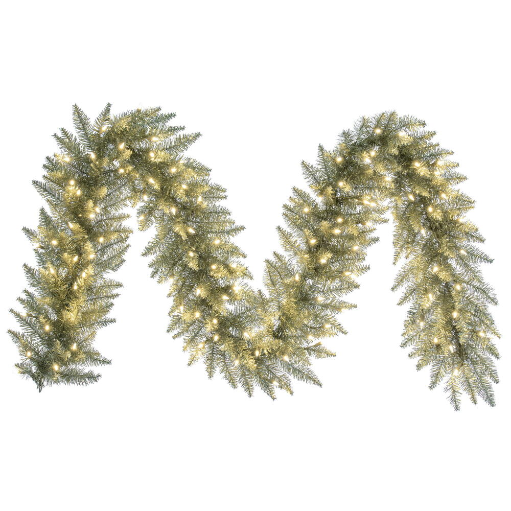 Vickerman 9' Champagne Artificial Christmas Garland Warm White Dura-Lit LED lights.