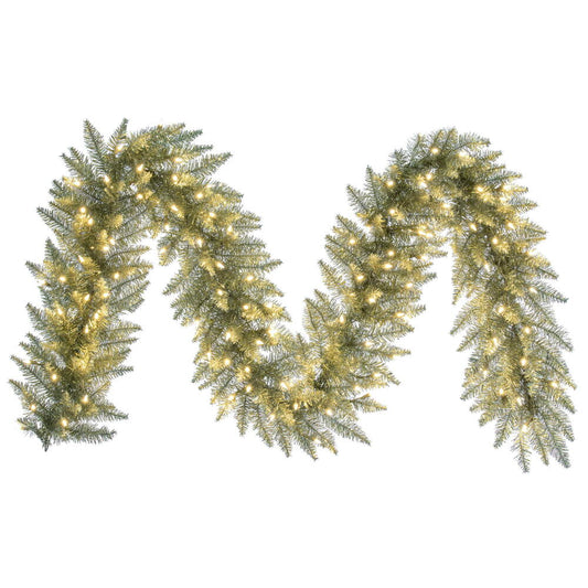 Vickerman 9' Champagne Artificial Christmas Garland Warm White Dura-Lit LED lights.