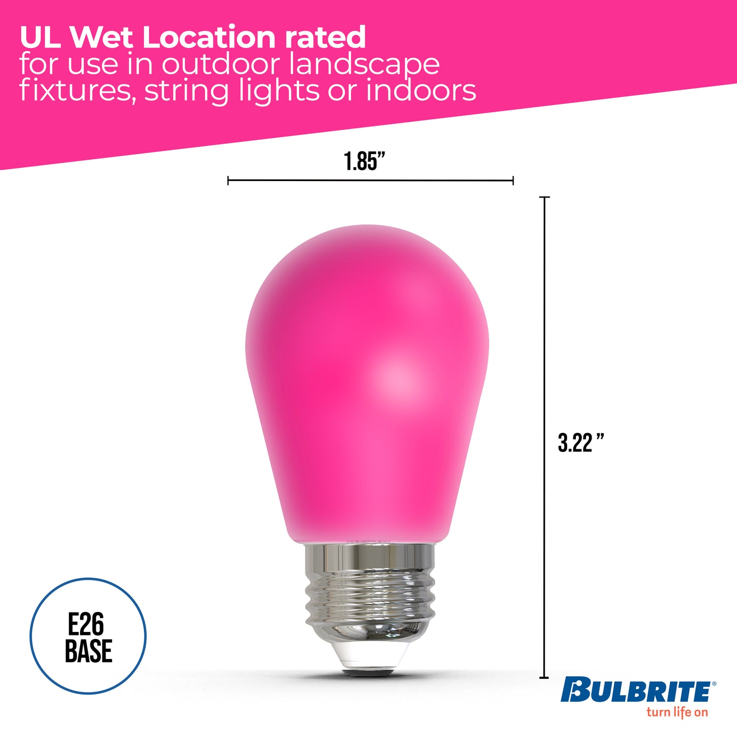 Bulbrite 776155 25-Watt Equivalent Ceramic Pink Color S14 Weatherproof Outdoor E26 Medium Base LED Light Bulb