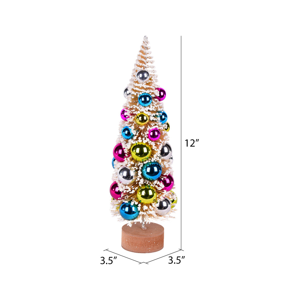 Vickerman 12" Vintage Tabletop Frosted Gold Artificial Tree Multi-colored Ornament.