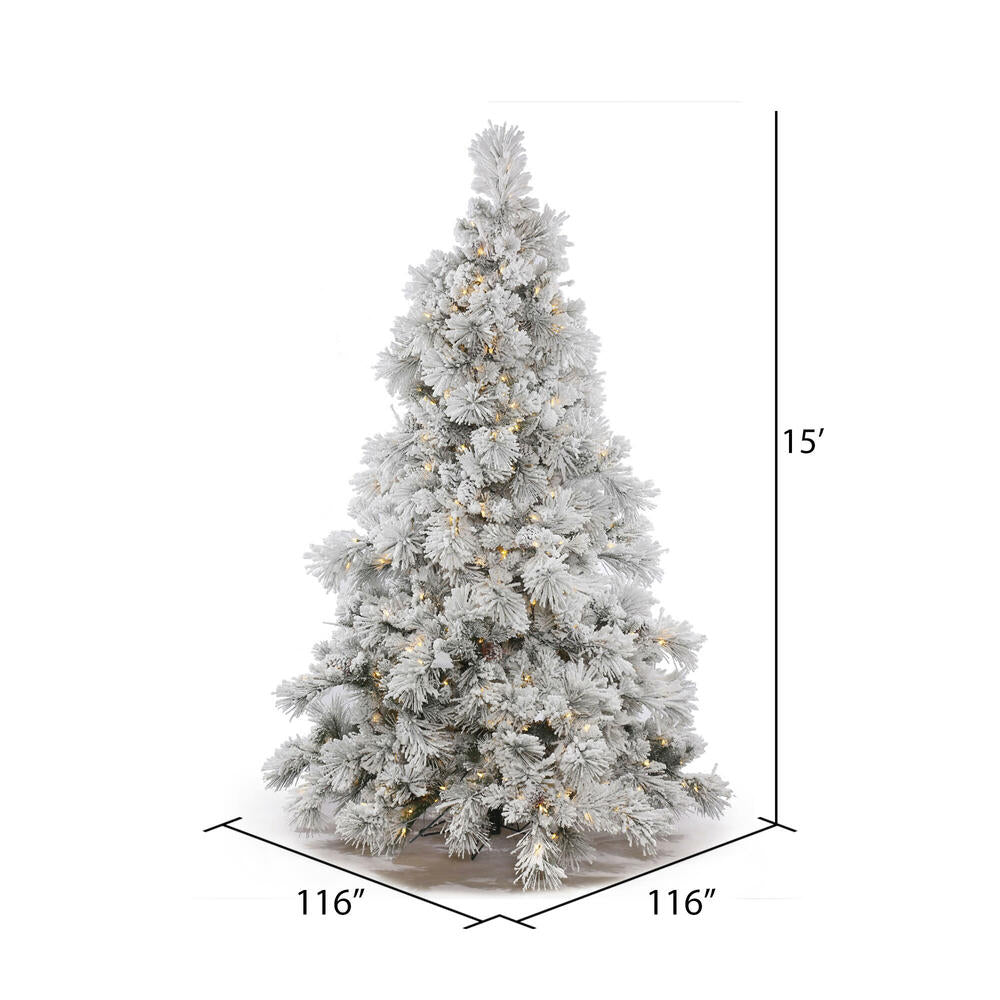 Vickerman 15' Flocked Alberta Artificial Christmas Tree Pure White LED Lights