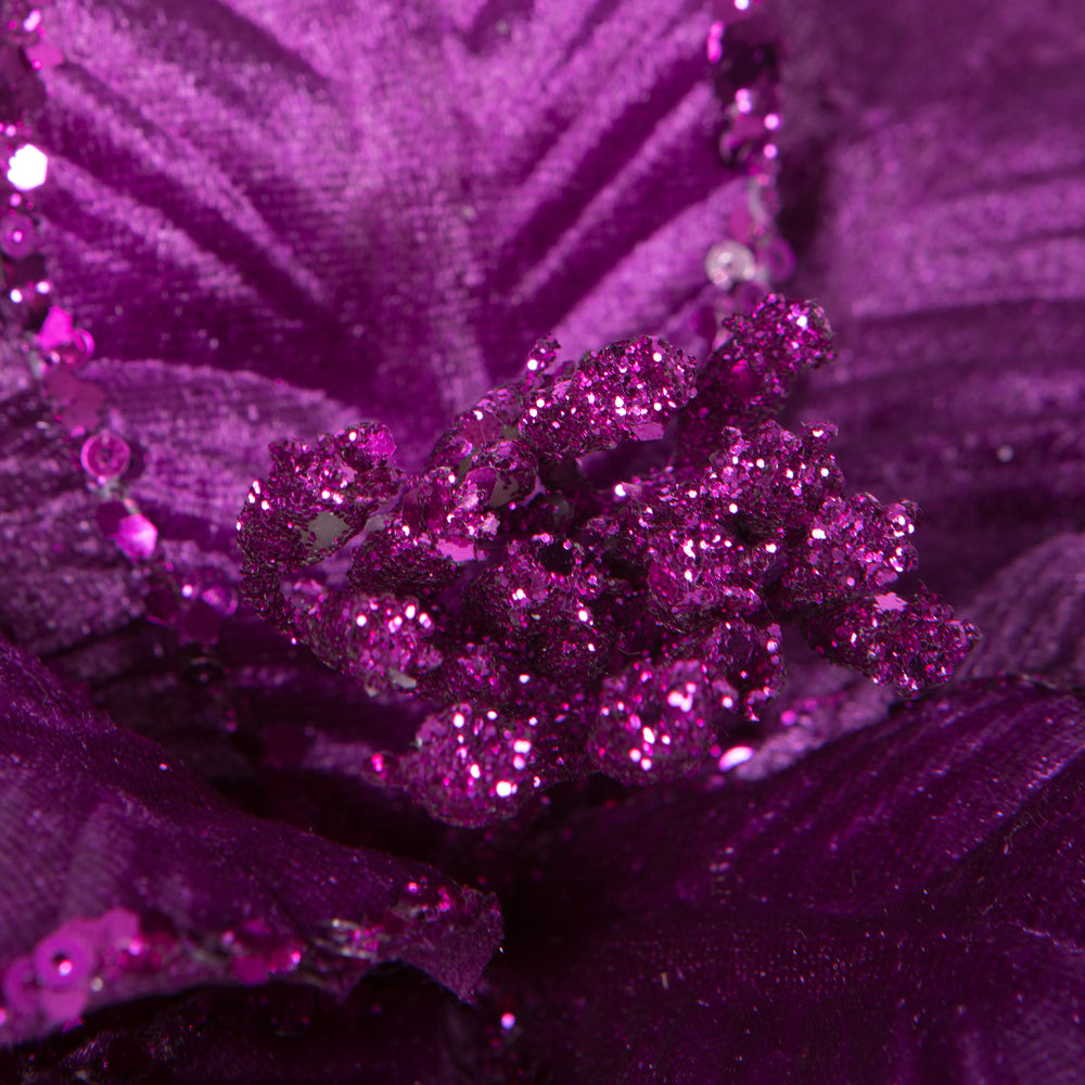 Vickerman 24" Purple Velvet Sequin Trim Poinsettia 3 per bag.