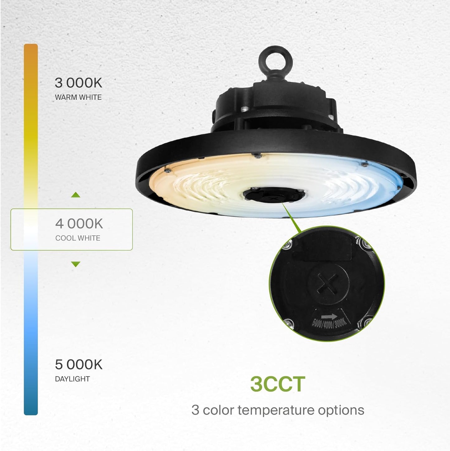 ASD Lighting Q-base LED UFO High Bay 100W CCT Selectable 3000/4000/5000K Dimmable Black UL DLC Premium