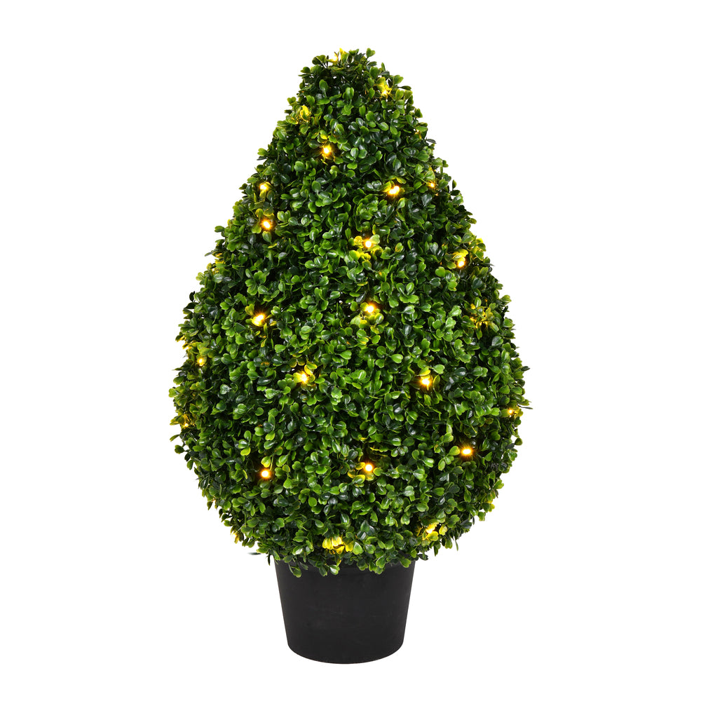 Vickerman Artificial 24" High X 15" Wide Boxwood Teardrop Shaped Bush warm white 3mm LED lights.