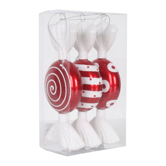 Vickerman 7" Red-White Flat Candy Christmas Ornament 3 per Box