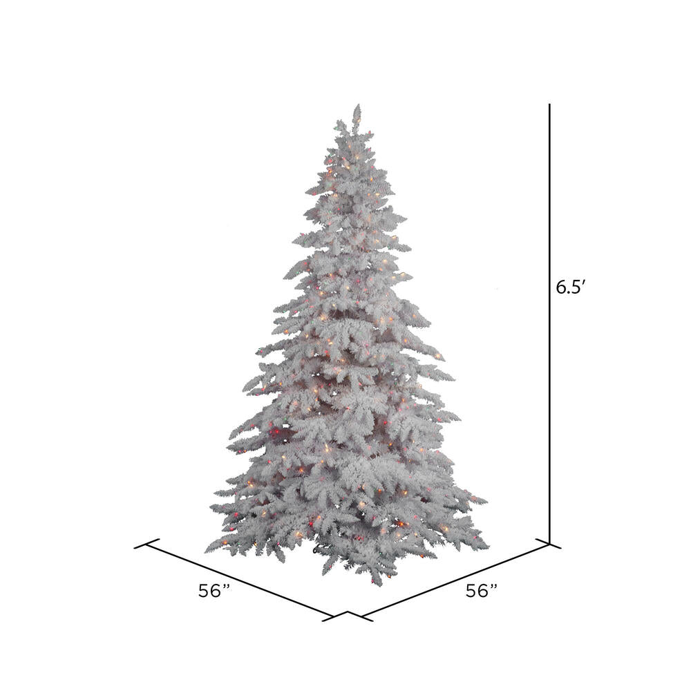 Vickerman 6.5' Flocked White Spruce Artificial Christmas Tree Multi-Colored Lights