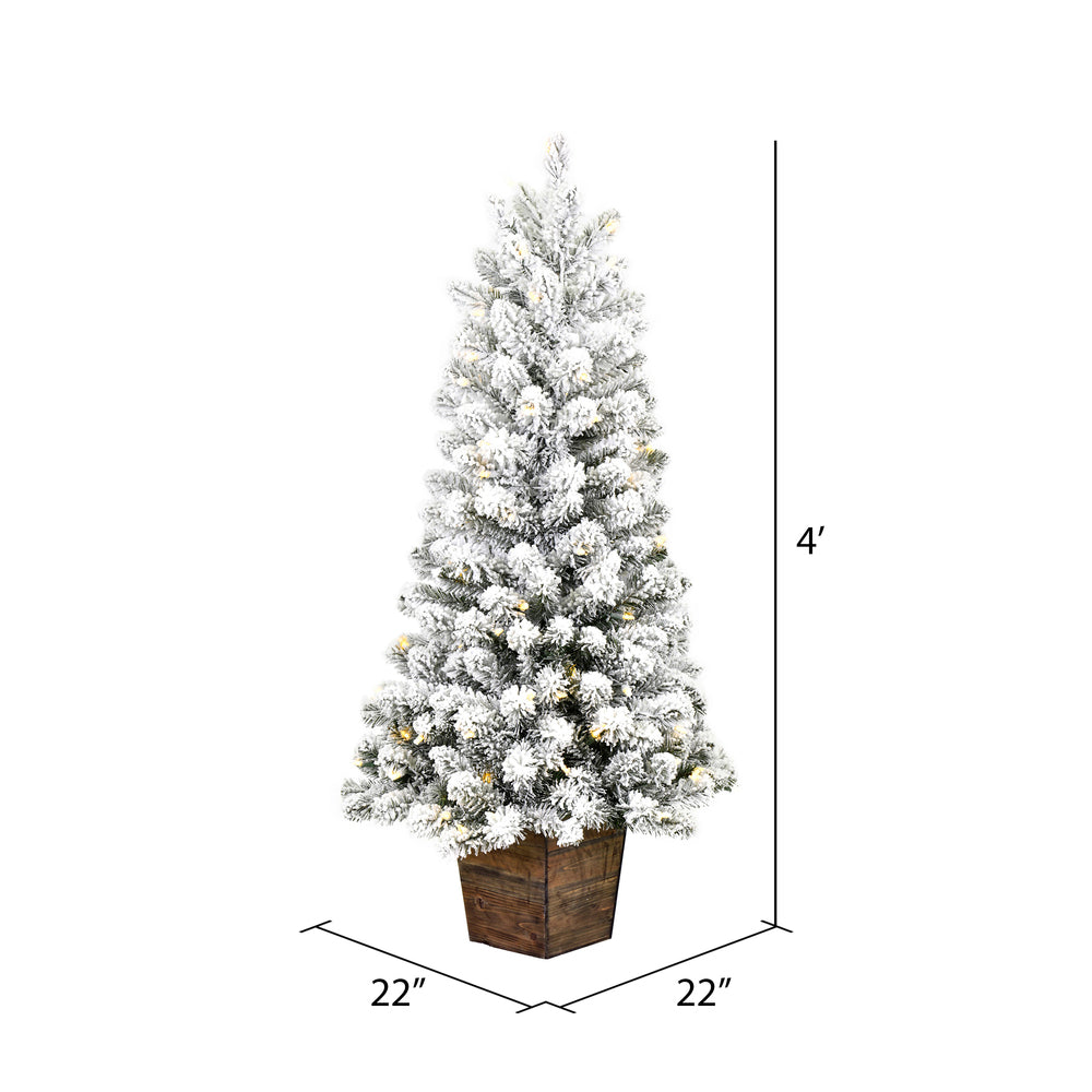 Vickerman 4' x 22" Flocked Gifford Slim Potted Pine Artificial Christmas Tree Warm White LED Lights