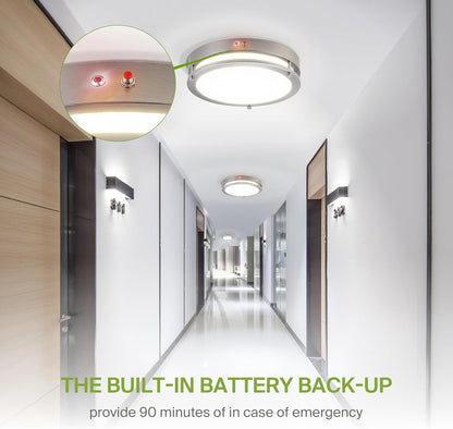 ASD Lighting LED Double Ring Flushmount 16inch 24W 120-277V Triac 3000/4000/5000K with Battery Back-up 12W Nickel ETL