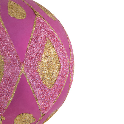 Vickerman 4.75" Mauve Matte Ball with Glitter Diamond Pattern. Add variety and sparkle to your holiday arrangement with this matte ornament that features a glitter pattern. Includes 4 pieces per bag. Made with shatterproof plastic. Ornament has a drilled