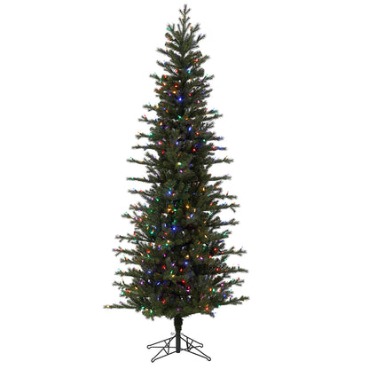 Vickerman 6.5' x 34" Hillside Pencil Spruce Artificial Christmas Tree Multi-colored Dura-Lit LED lights