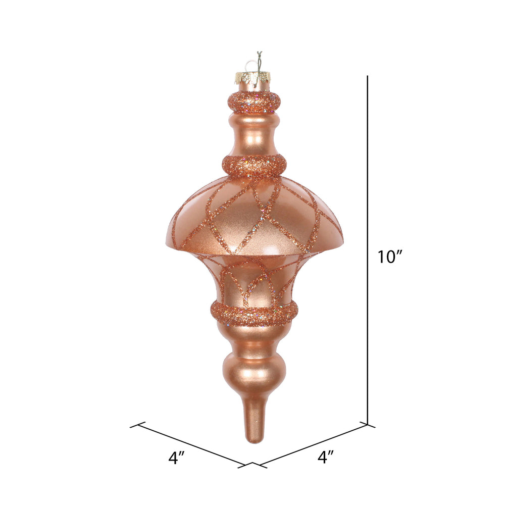 Vickerman 10" Rose Gold Candy Finish Net Top Finial Ornament with Glitter Accents