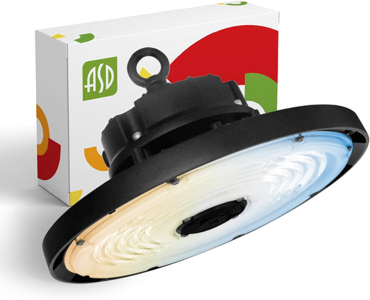 ASD Lighting Q-base LED UFO High Bay 150W CCT Selectable 3000/4000/5000K Dimmable Black UL DLC Premium