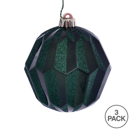 Vickerman 5" Emerald Glitter Faceted Ball Ornament 3 per Bag