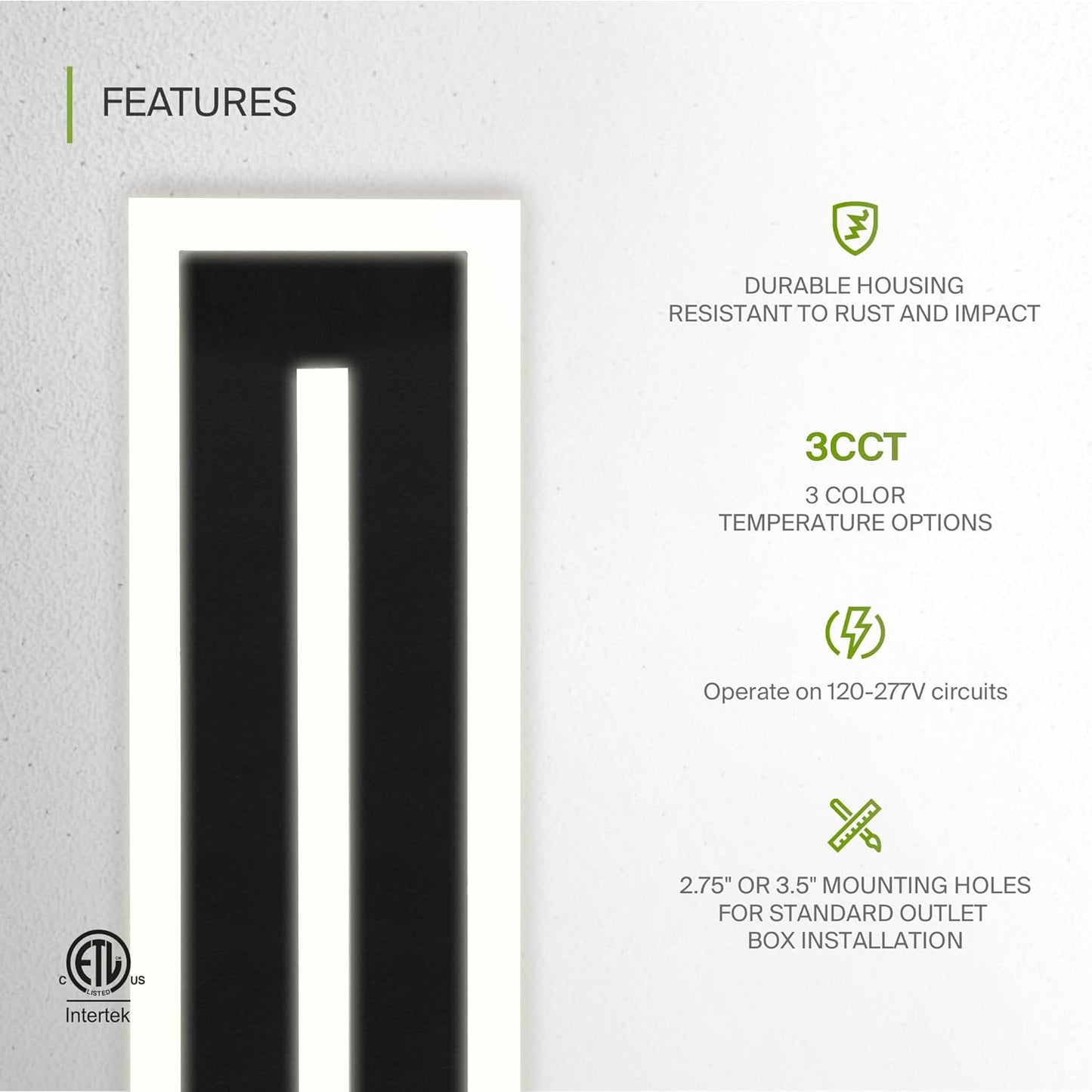 ASD Lighting LED Outdoor Wall Sconce with Center Light 48" 36W 120-277V CCT Selectable 3000/4000/5000K Dimmable Black ETL