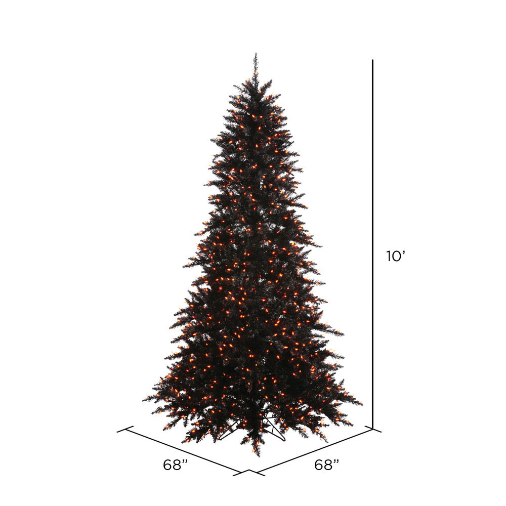 Vickerman 10' Black Fir Artificial Christmas Tree Orange  Dura-lit LED Lights