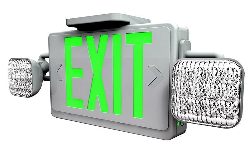 Westgate All LED Exit/Emergency Light Combo, SGL/DBL Face, Green Letters White Housing, 120/277V, LED Exit & Emergency Lighting, 3.8W