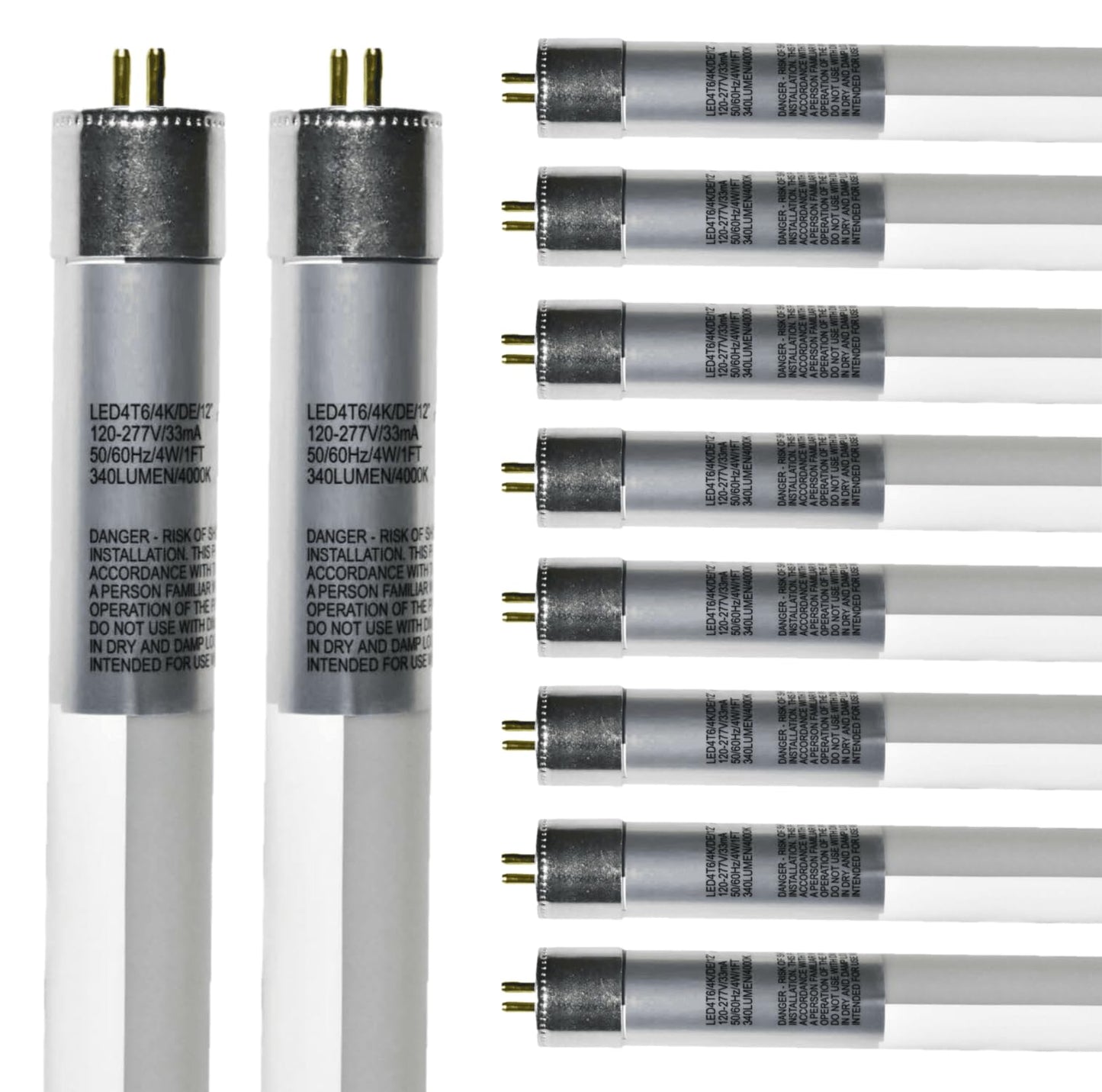 Damar- 1Ft T6 LED Tube Light with Safe Shield Sleeve Type B Dual Ended Ballast Bypass 4W 340 Lumen 4000K Cool White G5 Miniature Base 120-277VAC UL Listed Pack of 10- Fluorescent Replacement Tube