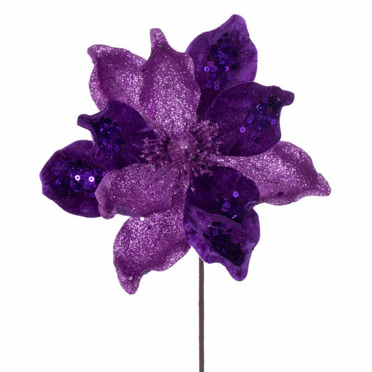 Vickerman 15" Artificial Purple Deluxe Magnolia Christmas Stem8" Flower  6 per bag