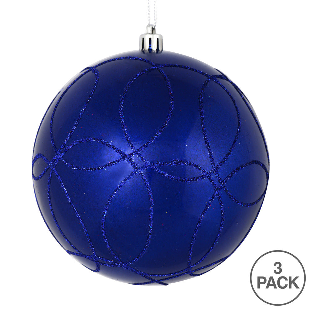 Vickerman 6" Cobalt Blue Candy Ornament with Circle Glitter Pattern 3 per Bag