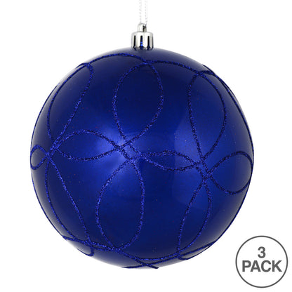 Vickerman 6" Cobalt Blue Candy Ornament with Circle Glitter Pattern 3 per Bag