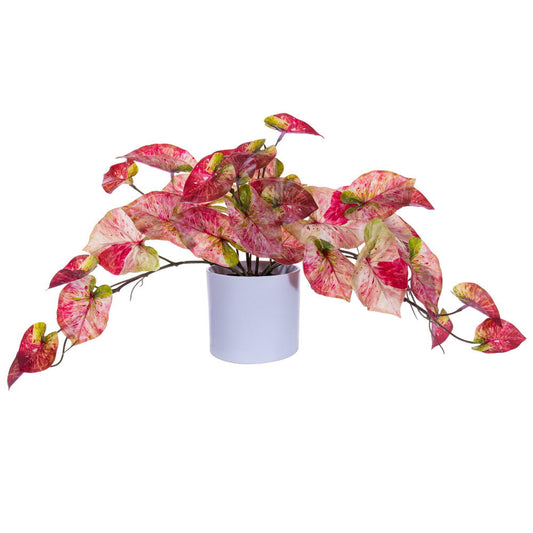 Vickerman 16" Artificial Red Variegated Leaves in Pot.