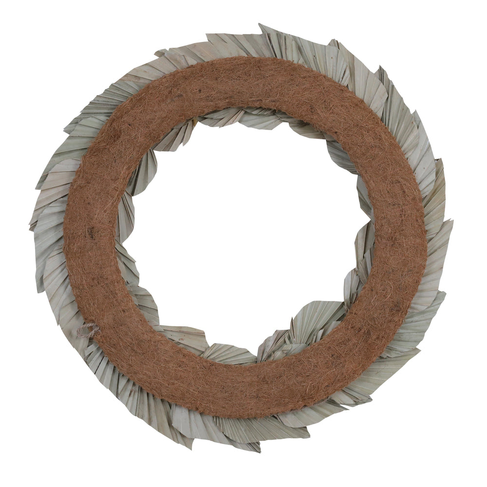 Vickerman Natural Botanicals 24" Natural Palm Spear Wreath. This wreath measures 24 inches in diameter. It features natural palm spear leaves on a coco fiber base. This is a dried and preserved natural product.