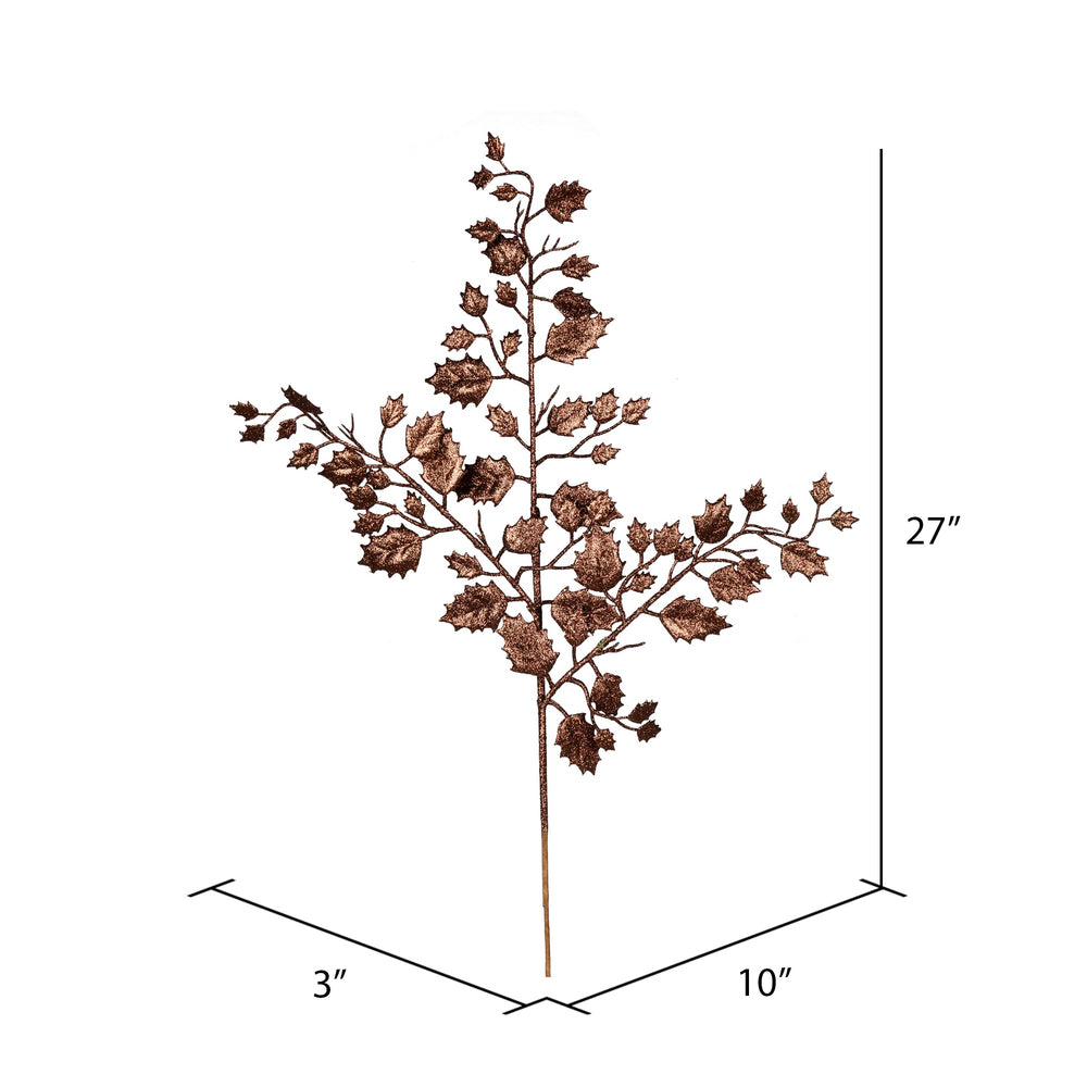 Vickerman 27" Chocolate Glitter Holly Leaf Artificial Christmas Spray. Includes 12 sprays per pack.