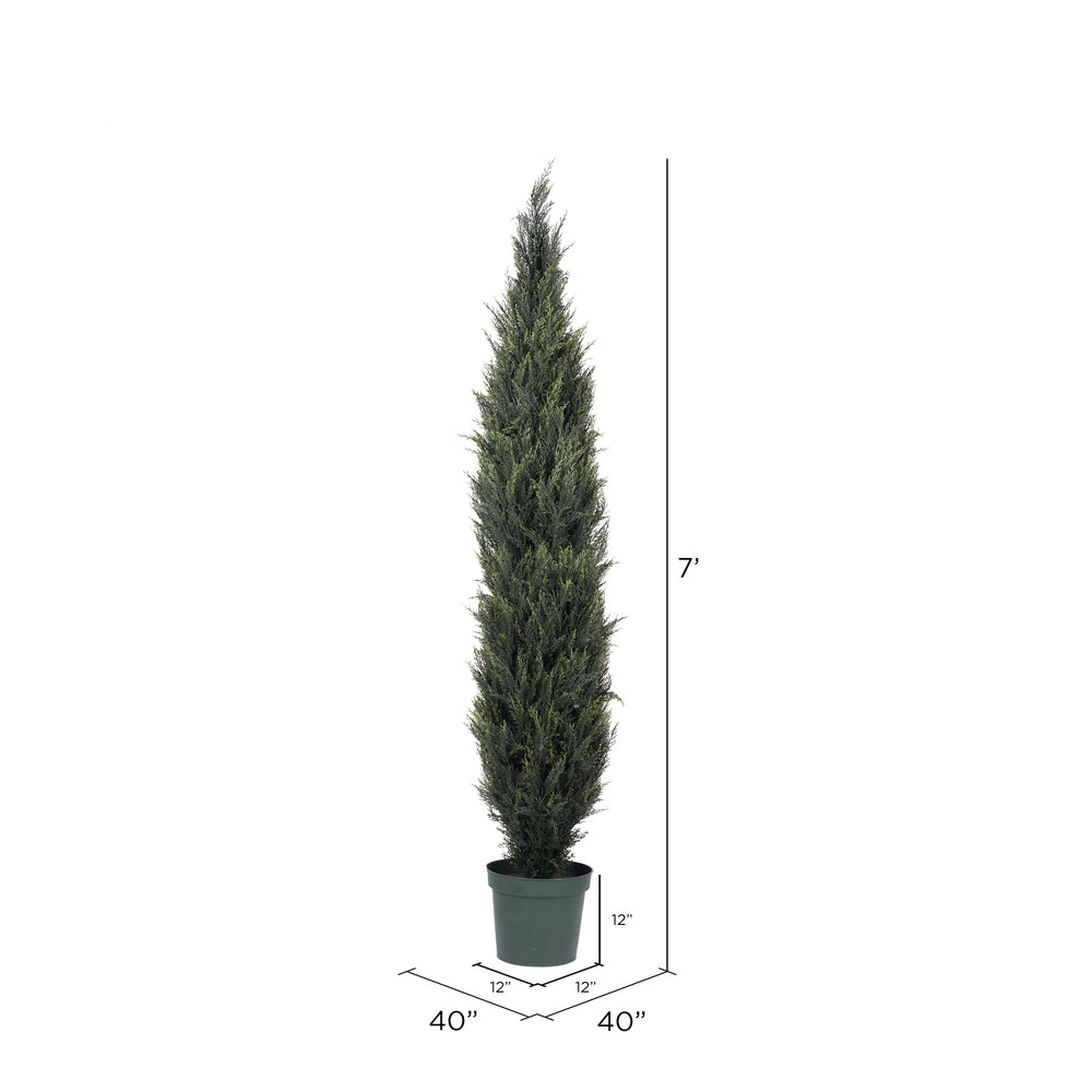 Vickerman 7' Artificial UV Resistant Pond Cypress Tree in Two Tone Green Pot.