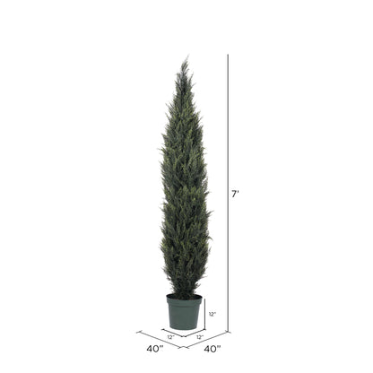 Vickerman 7' Artificial UV Resistant Pond Cypress Tree in Two Tone Green Pot.