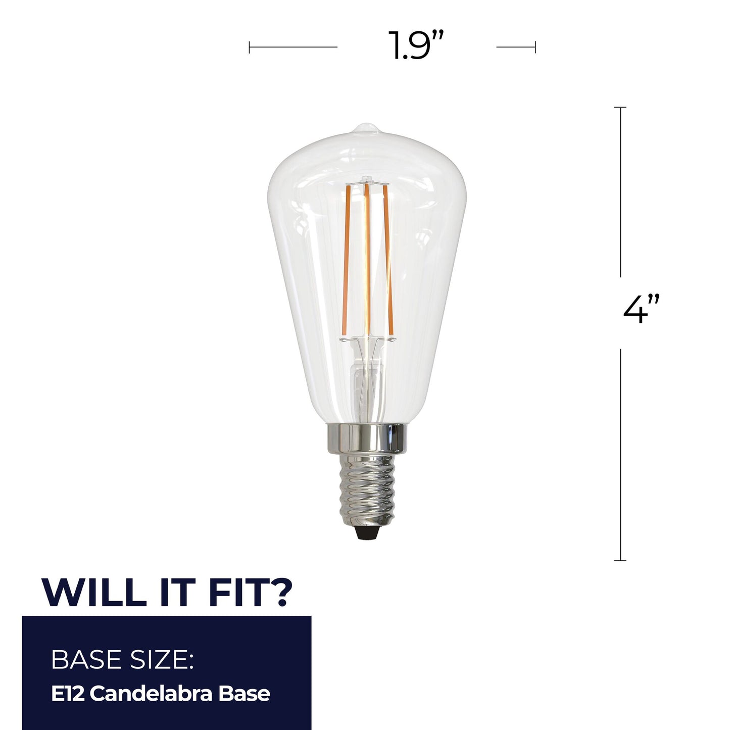 Bulbrite 862050 LED Filament Pack of (4) 4 Watt Dimmable ST15 Light Bulb with Clear Glass Finish and Candelabra (E12) Base - 3000K (Soft White Light), 400 Lumens