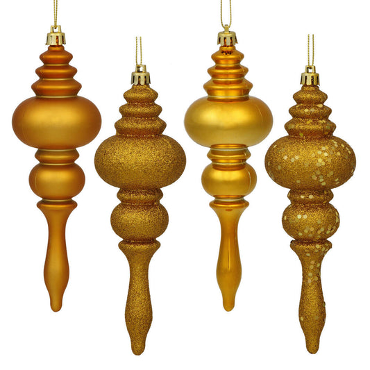 Vickerman 7" Antique Gold 4-Finish Finial Ornament 8 per Box