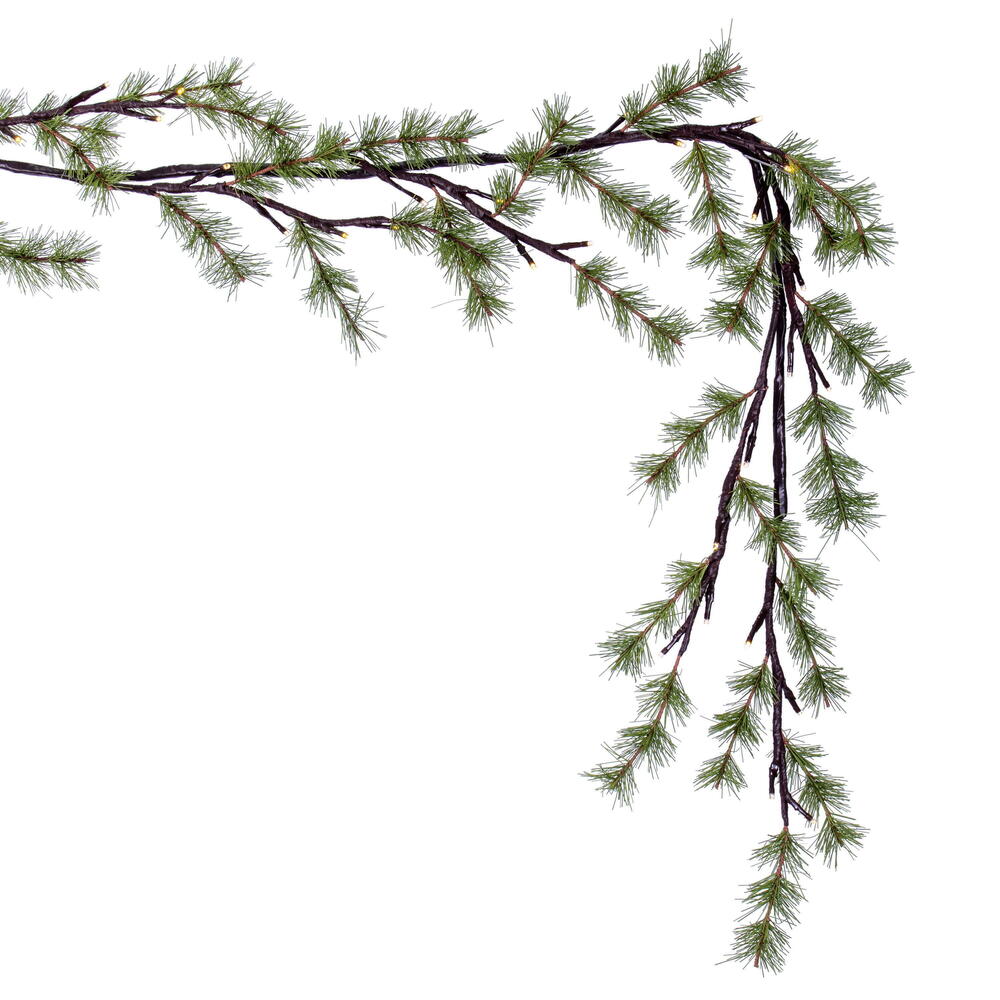 Vickerman 6' Green Mini Pine Twig Garland Battery Operated Warm White 3mm Wide Angle LED lights.