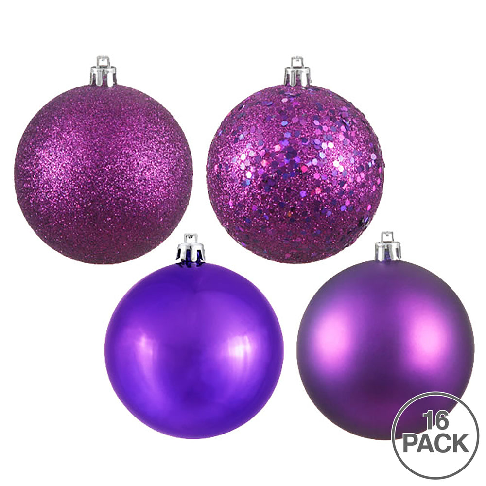 Vickerman 3" Plum 4-Finish Ball Ornament Assortment 16 per Box