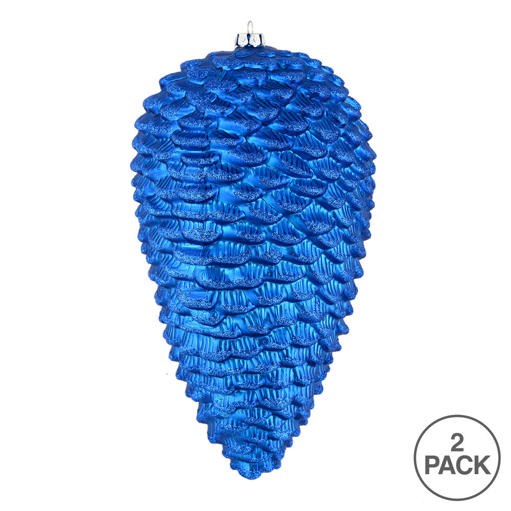 Vickerman 10" Blue Matte Glitter Pinecone Christmas Ornament Pack of 2