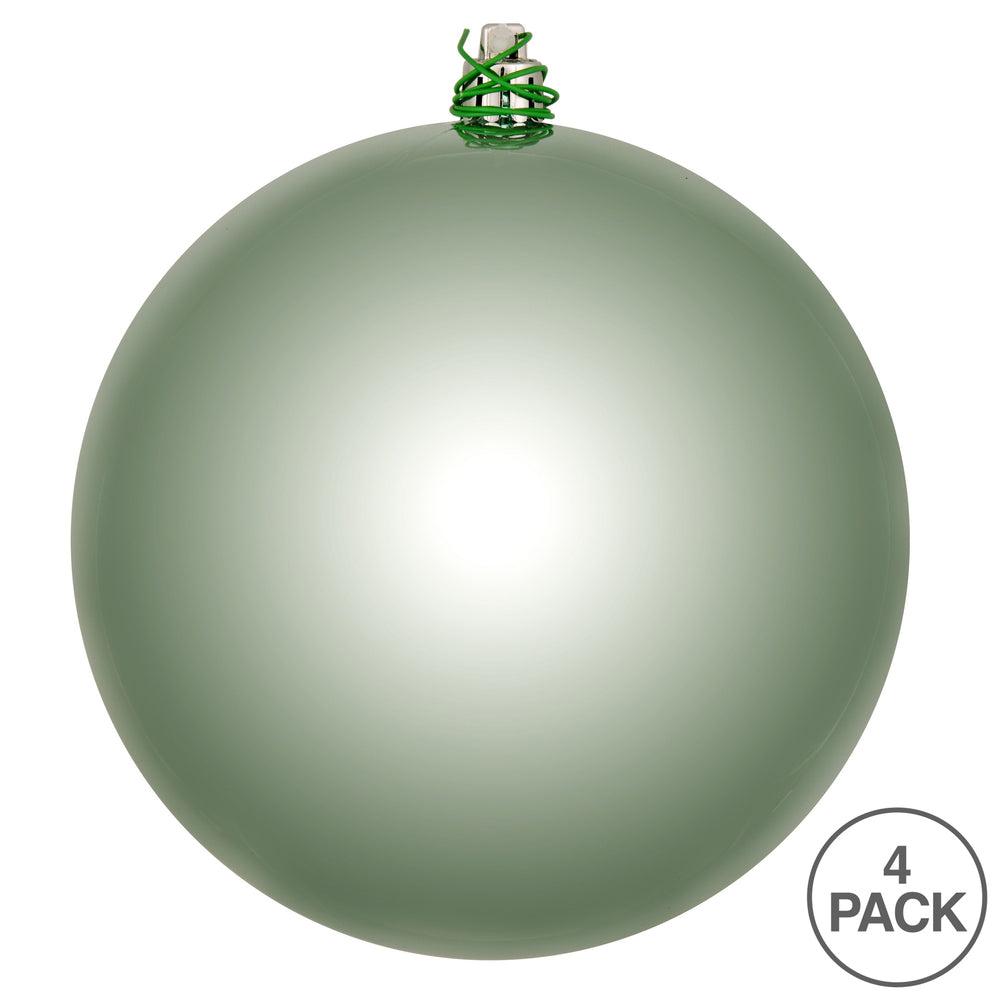 Vickerman 6" Frosty Mint Shiny Ball Ornament 4 per Bag