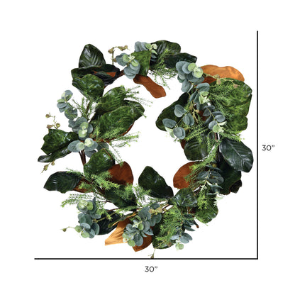 Vickerman 30" Artificial Green Magnolia Leaf Wreath.