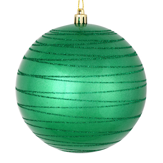 Vickerman 4" Seafoam Green Candy Finish Ball Ornament with Glitter Lines 4 per Bag