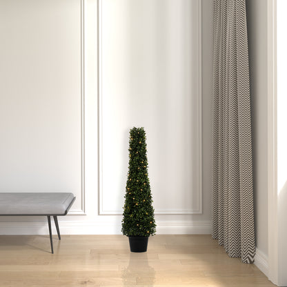 Vickerman 3' Potted Artificial Boxwood Cone with 70 Warm White LED Lghts.