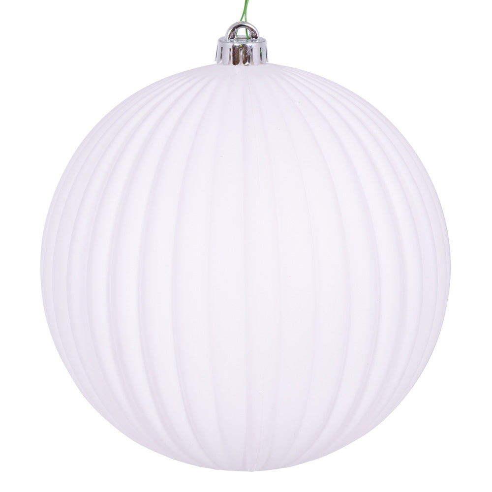 Vickerman 8" White Matte Lined Ball Ornament 1 per Bag.