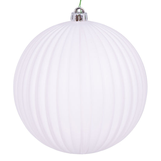 Vickerman 8" White Matte Lined Ball Ornament 1 per Bag.