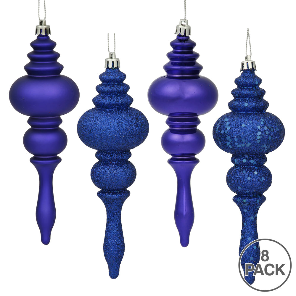 Vickerman 7" Cobalt Blue 4-Finish Finial Ornament 8 per Box