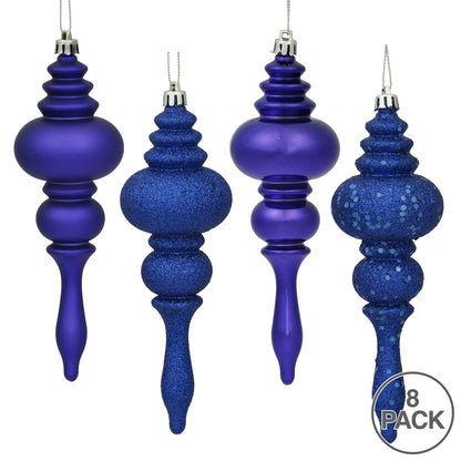 Vickerman 7" Cobalt Blue 4-Finish Finial Ornament 8 per Box