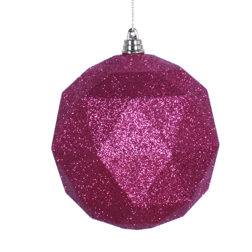 Vickerman 6" Fuchsia Geometric Ball Ornament Featuring a Glitter Finish. Comes 4 per bag