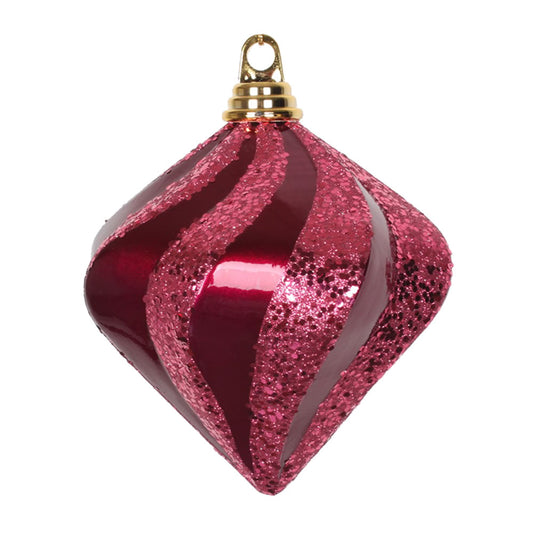 Vickerman 6'' Fuschia Candy/Glitter Swirl Diamond Christmas Ornament