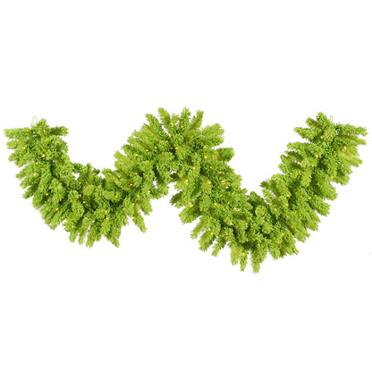 Vickerman 9' Flocked Lime Artificial Christmas Garland Lime Dura-Lit LED lights.