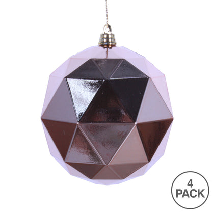 Vickerman 4.75" Rose Gold Shiny Geometric Ball Ornament 4 per bag