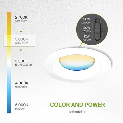 ASD Lighting LED Commercial Downlight 8inch 12/20/30W 120-277V 0-10V Dimmable 2700/3000/3500/4000/5000K White UL ES