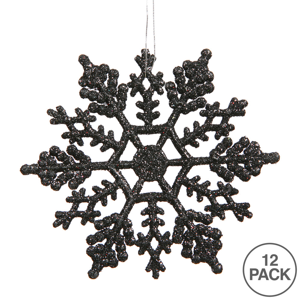 Vickerman 6.25" Black Glitter Snowflake Christmas Ornament 12 per Box